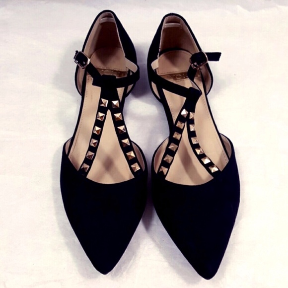 Black Studded Pointed Toe Flats - Picture 1 of 7